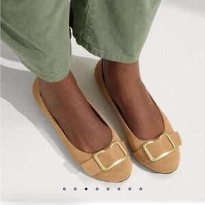 Rothy’s Tan Flats with Gold Buckle